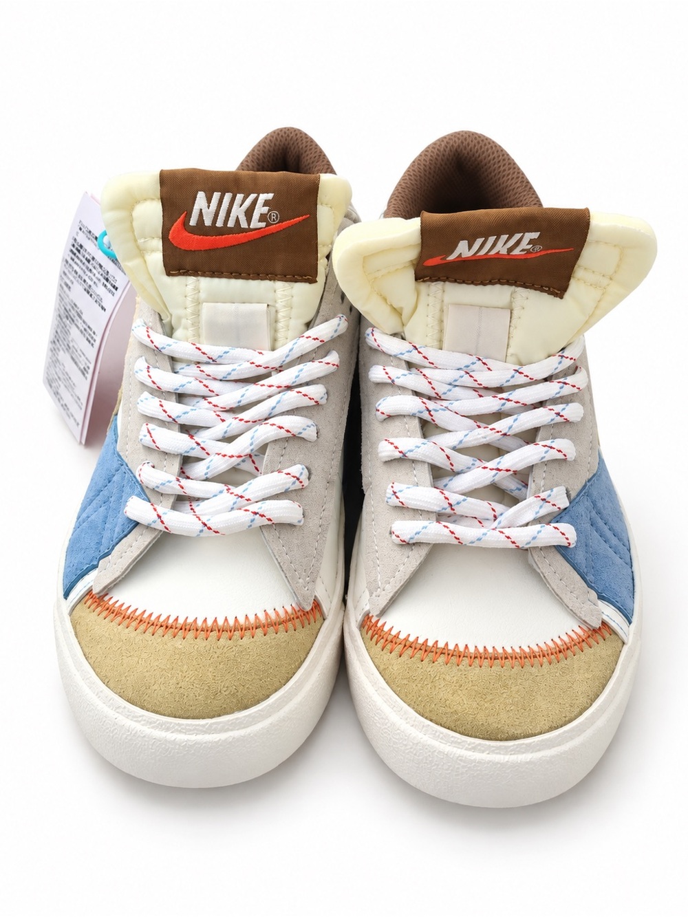 Nike Kids High-Top Sneakers in Cream, Blue & Brown with Orange Accent